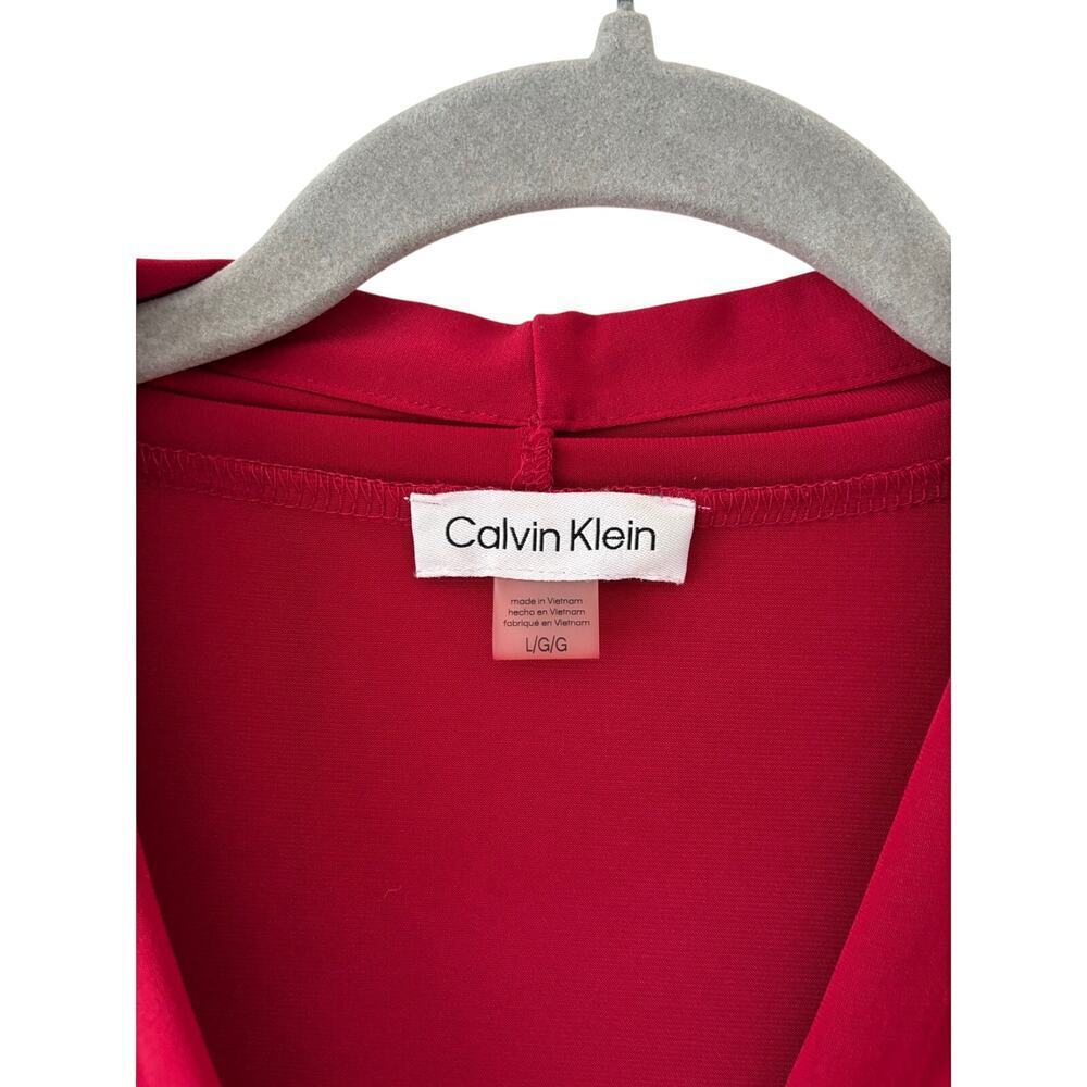 Calvin Klein Womens Red V Neck Blouse Top Long Sleeve Stretch Career Office - Picture 4 of 8